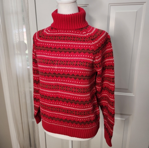 Lands' End Red White and Black Pattern Turtleneck Size Small 6-8 - Picture 1 of 5